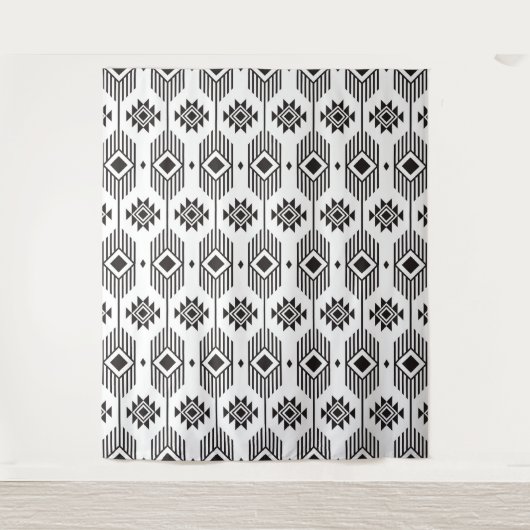 Tenture Motif géométrique ikat noir et blanc (Devant)