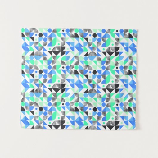 Tenture Motif géométrique moderne Abstrait bleu Mint noir (Devant (Horizontal))