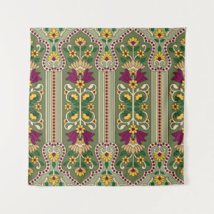 Tenture Motif géométrique Mughal Paisley sur fond vert