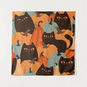 Tenture Motif impeccable avec chats noirs et citrouilles