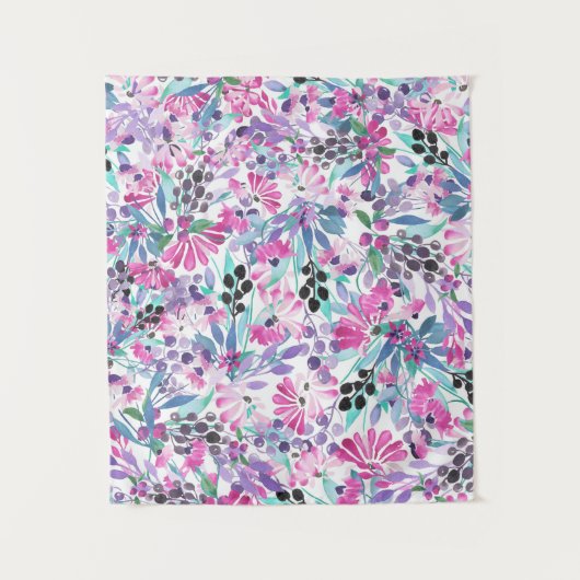 Tenture Motif incomparable de fleurs et de baies violettes (Devant)