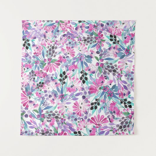 Tenture Motif incomparable de fleurs et de baies violettes (Devant)