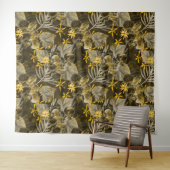 Tenture Motif jaune-brun fleuri à l'aquarelle. (En situation (horizontale))