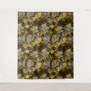 Tenture Motif jaune-brun fleuri à l'aquarelle.
