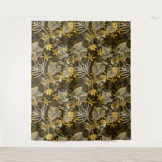 Tenture Motif jaune-brun fleuri à l'aquarelle. (Devant)