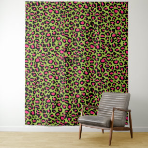 Tenture Motif léopard en framboise sur Lime Green