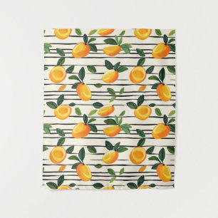 Tenture Motif Mango Aquarelle avec Feuilles verts