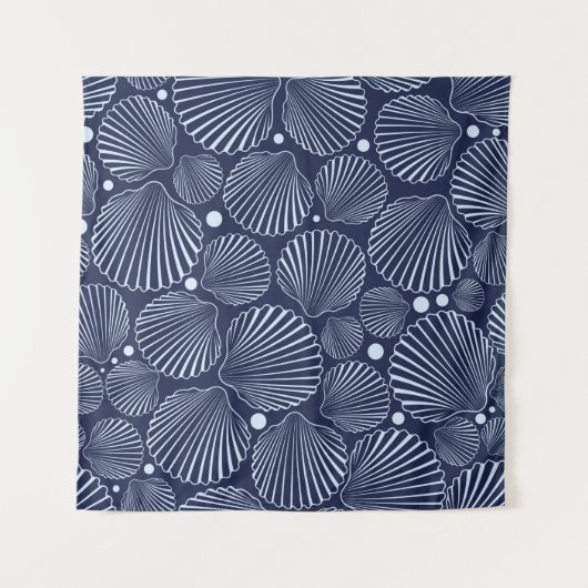 Tenture Motif marin sans soudure avec coquillages bleus. R (Devant (Horizontal))