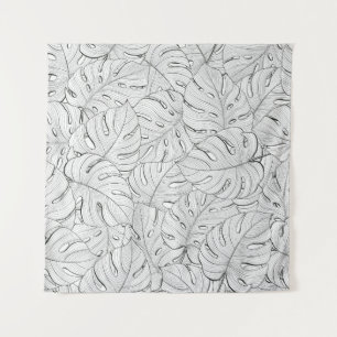 Tenture Motif noir blanc Feuille Monstera