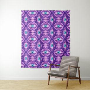 Tenture Motif œil botanique abstrait maximaliste violet