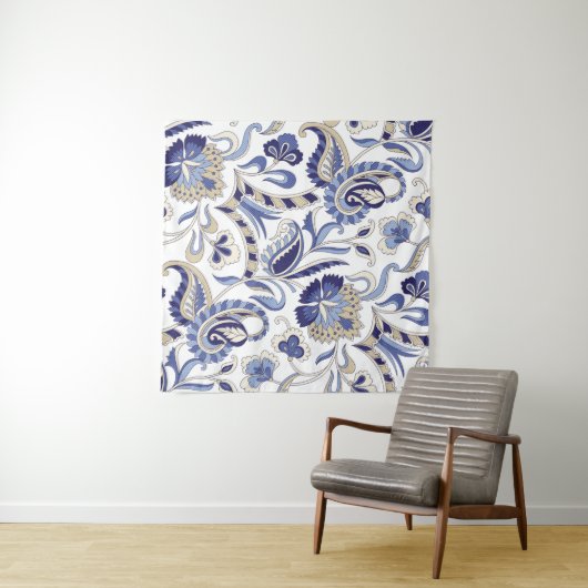 Tenture Motif paisley bleu indien traditionnel sans coutur (En situation (horizontale))