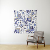 Tenture Motif paisley bleu indien traditionnel sans coutur (En situation)