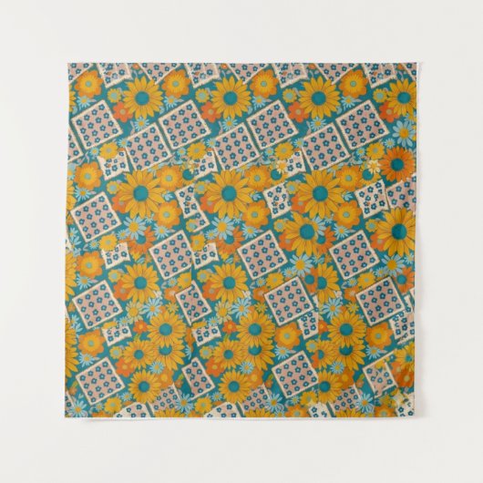 Tenture Motif Patchwork Floral Rétro Années 70 (Devant)