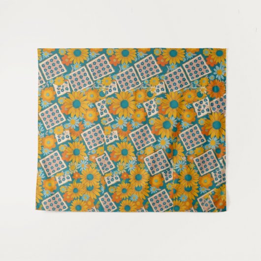 Tenture Motif Patchwork Floral Rétro Années 70 (Devant (Horizontal))