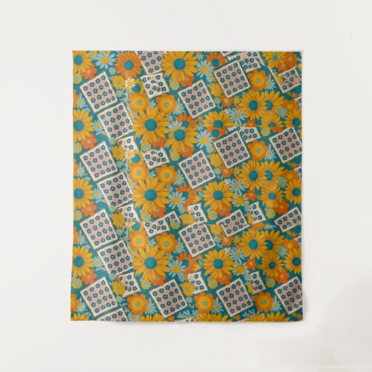 Tenture Motif Patchwork Floral Rétro Années 70 (Devant)