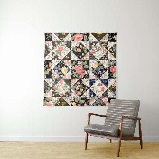 Tenture motif patchwork transparent avec fleurs (En situation (horizontale))