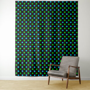 Tenture Motif Points noirs bleus et verts sur fond noir
