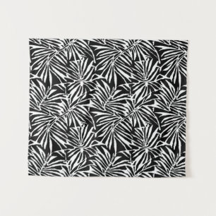 Tenture Motif Répétant à feuilles tropicales noires et bla