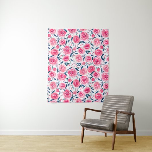 Tenture Motif Rose d'aquarelle rose (En situation)
