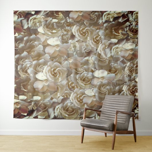 Tenture Motif Rose d'Ivoire – Art Floral Élégant (En situation (horizontale))