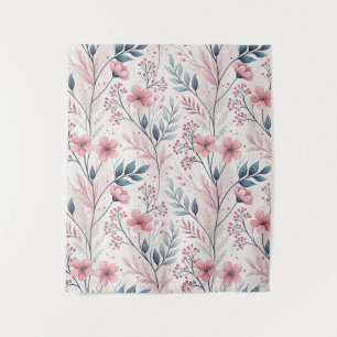 Tenture Motif Sakura en fleurs de cerises roses sur blanc