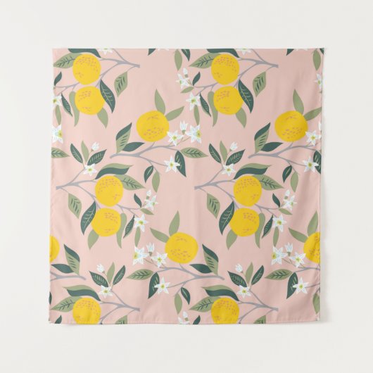 Tenture Motif sans couture avec branches d'oranges en fleu (Devant (Horizontal))