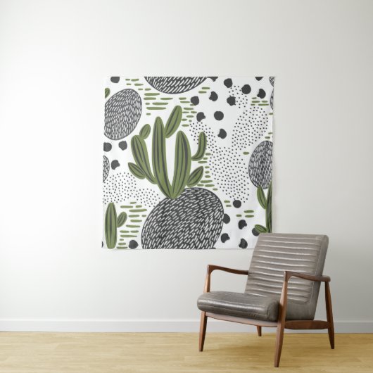 Tenture motif sans couture avec cactus sur arrière - plan  (En situation)