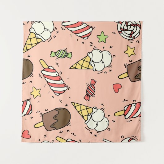Tenture Motif sans couture avec crème glacée et lollipopes (Devant (Horizontal))
