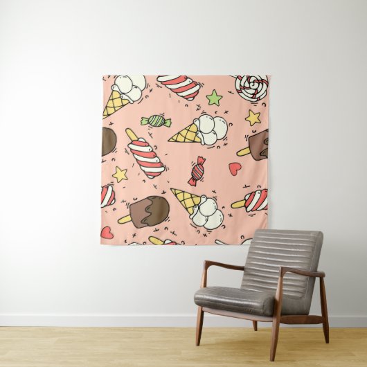 Tenture Motif sans couture avec crème glacée et lollipopes (En situation (horizontale))