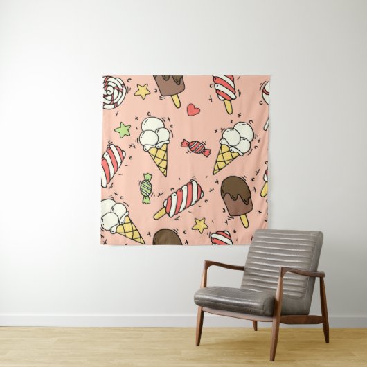 Tenture Motif sans couture avec crème glacée et lollipopes (En situation)
