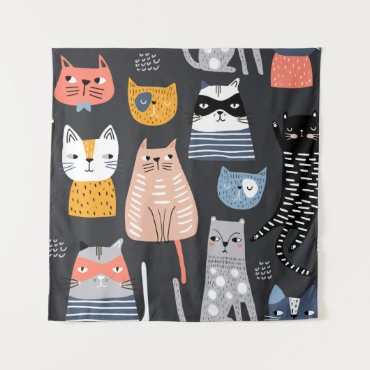 Tenture Motif sans couture avec des chatons mignons dans u (Devant)