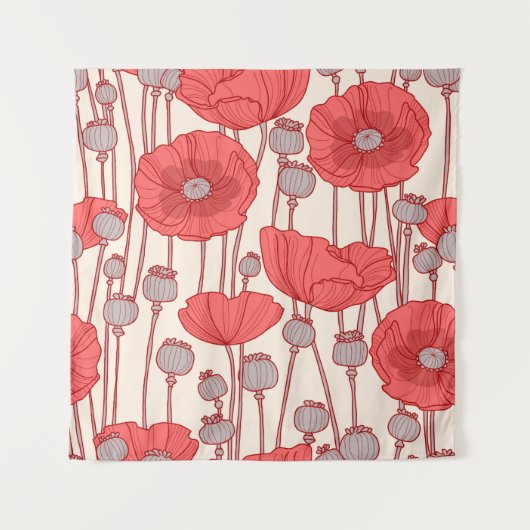 Tenture Motif sans couture avec des coquelicots. (Devant)