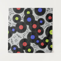 Motif sans couture avec disques vinyles et notes. 