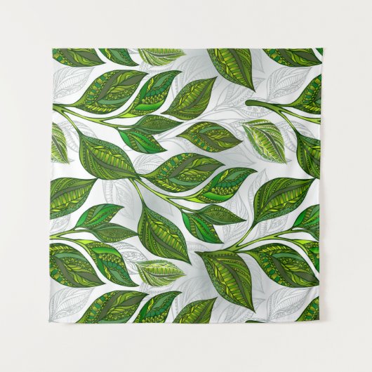 Tenture Motif sans couture avec Feuilles de thé vert (Devant (Horizontal))