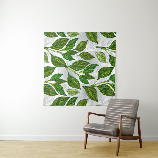 Tenture Motif sans couture avec Feuilles de thé vert (En situation (horizontale))