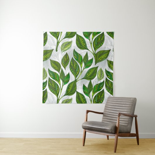Tenture Motif sans couture avec Feuilles de thé vert (En situation)