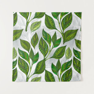 Tenture Motif sans couture avec Feuilles de thé vert