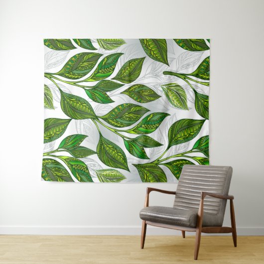 Tenture Motif sans couture avec Feuilles de thé vert (En situation (horizontale))