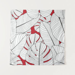 Tenture Motif sans couture avec feuilles tropicales en rou