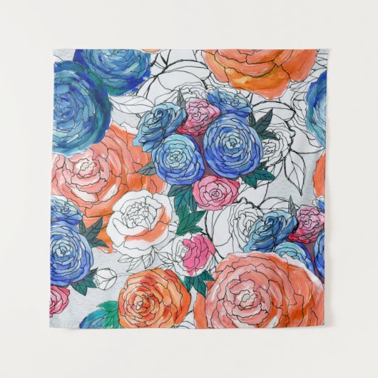 Tenture Motif sans couture avec fleurs colorées (Devant)
