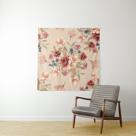 Tenture Motif sans couture avec fleurs et feuilles. Floral (En situation (horizontale))