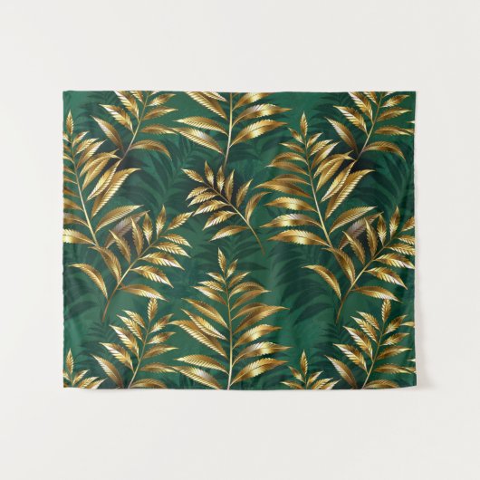 Tenture Motif sans couture avec fougères dorées (Devant (Horizontal))