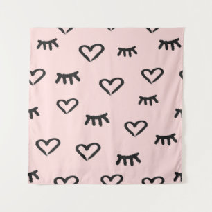 Tenture Motif sans couture avec le coeur et les yeux fermé
