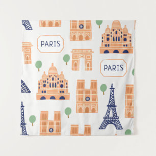 Tenture Motif sans couture avec les monuments parisiens