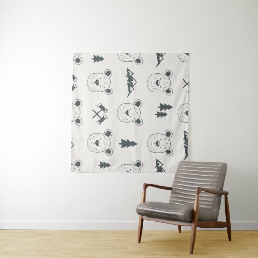 Tenture Motif sans couture avec tête d'ours, ours, mou (En situation (horizontale))