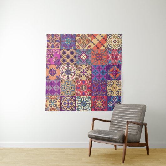 Tenture Motif sans couture avec tuiles portugaises en tala (En situation)