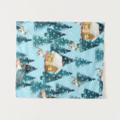 Tenture Motif sans couture avec village d'hiver dans la fo (Devant (Horizontal))