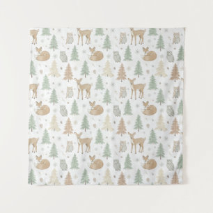 Tenture Motif sans couture d'animaux de forêt hivernale