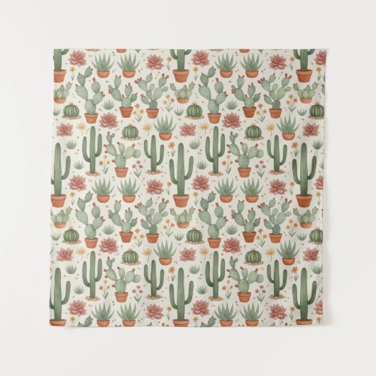Tenture Motif sans couture de cactus de désert succulent (Devant)