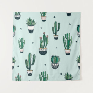 Tenture Motif sans couture dessiné à la main avec cactus e